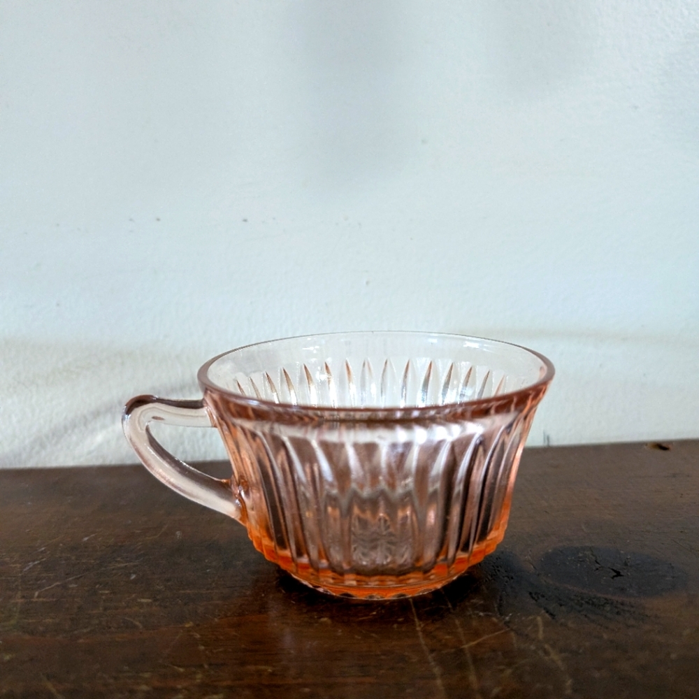 Anchor Hocking - Queen Mary Pink Depression Glass Teacup Vintage Cottagecore